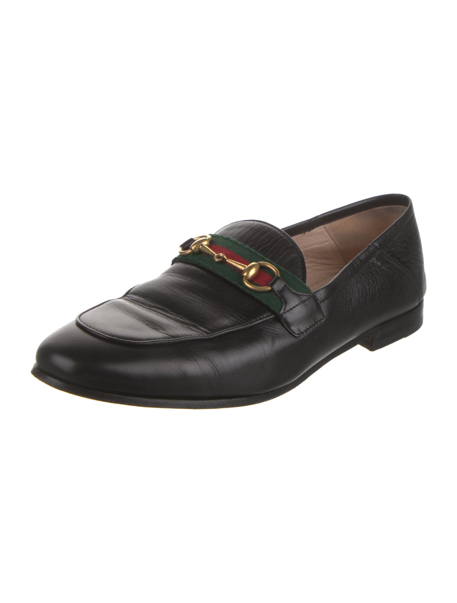 Gucci Web Accent Leather Loafers